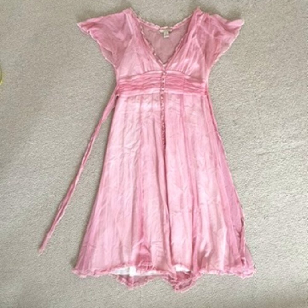 100% silk chiffon pink midi dress 12